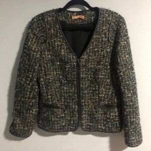 Tweed Jacket with Faux Leather Trim